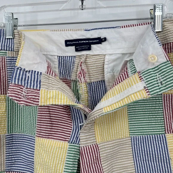 Ralph Lauren‎ Sport Relaxed Fit Colorblock Seersucker Shorts Patches Women 12 - Picture 4 of 6